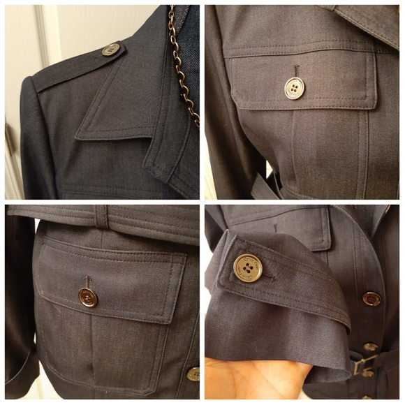 Calvin Klein Dark Blue Military-Style Belted Jacket - Picture 2 of 6